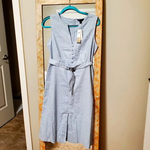knee length dresses for ladies Blue Floral Linen Blend Shift Mini Dress main image 0